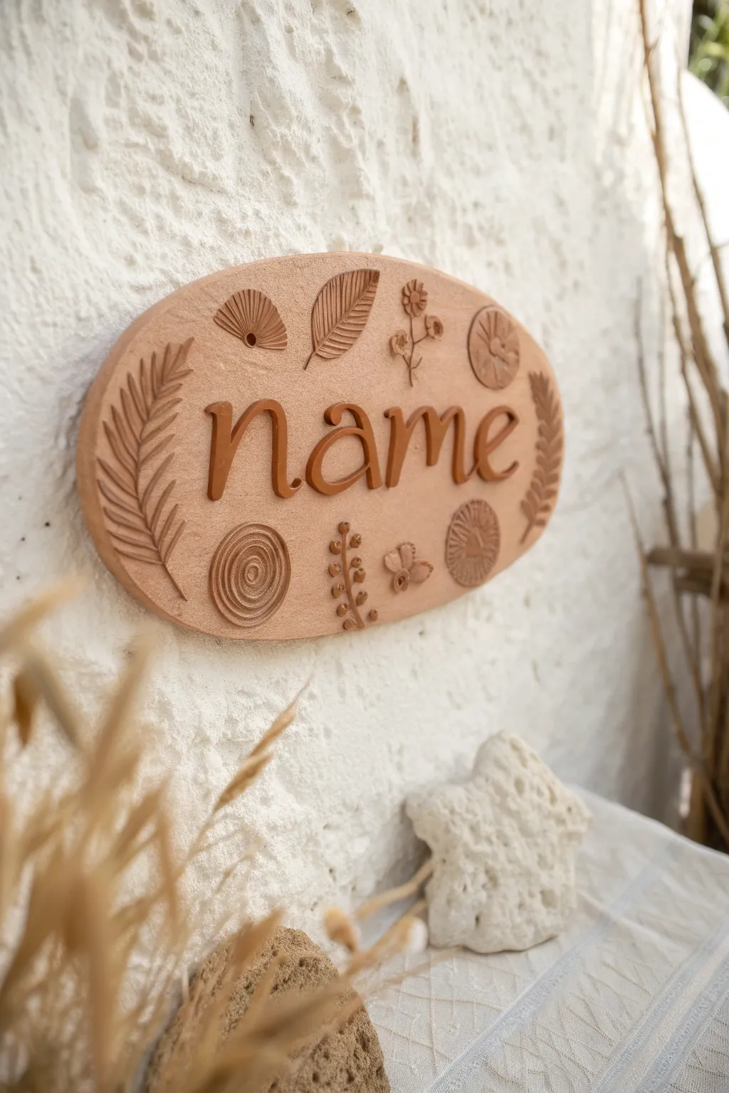 Add a personal touch to any room with a beautifully crafted clay name plaque, where simplicity meets boho elegance.