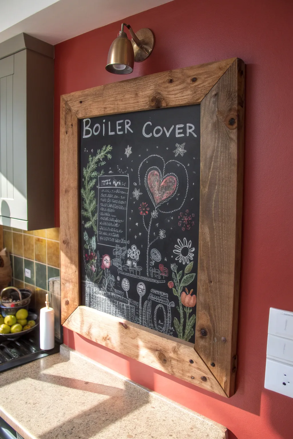 Transform function into art with a handcrafted chalkboard boiler cover.