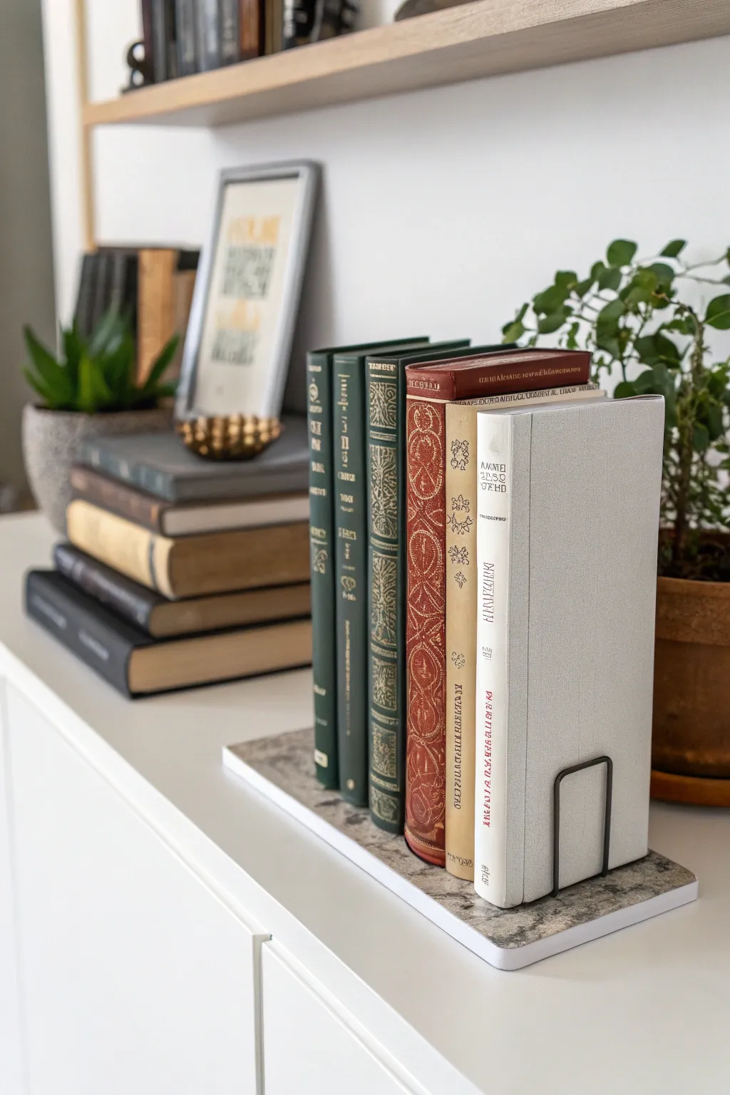 Achieve a floating look with invisible bookends.