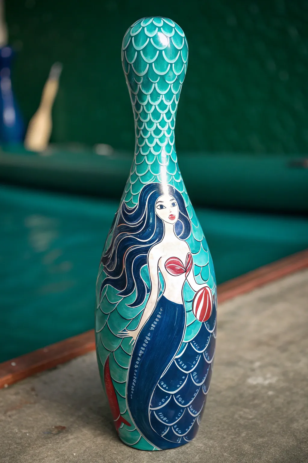 Dive into creativity with this striking bowling pin mermaid, bringing a splash of ocean magic to your space!