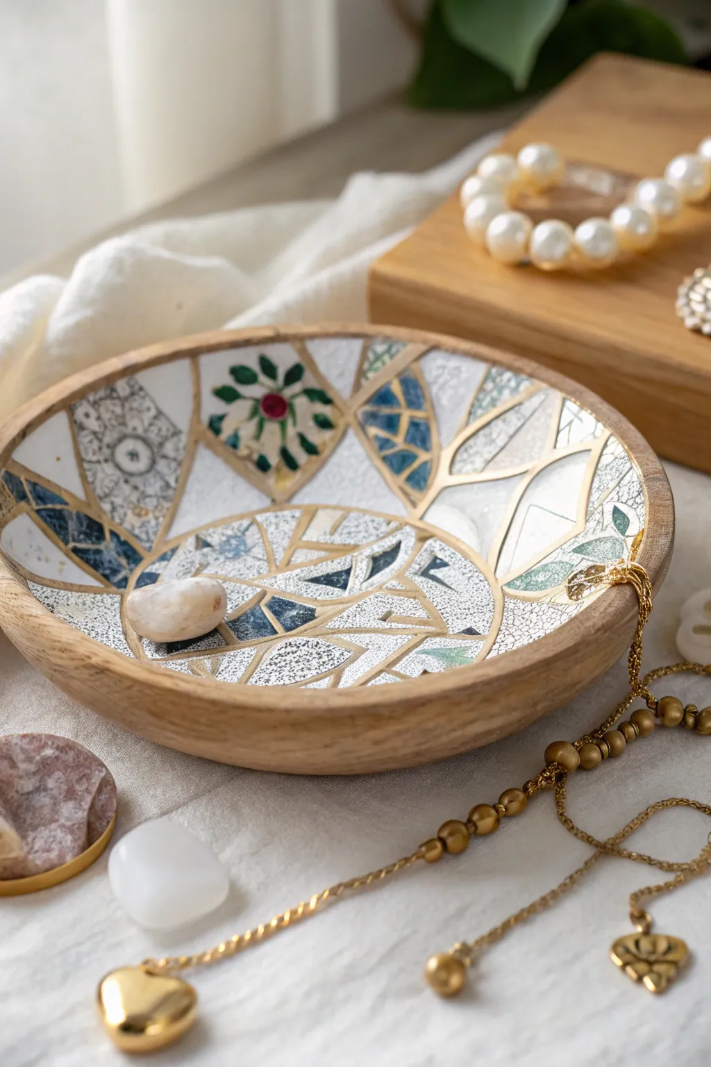 Transform old china into a stunning mosaic jewelry holder, where elegance meets simplicity.