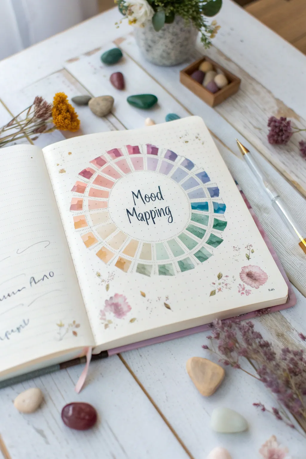 Visualize your emotions with a beautifully crafted mood mapping page, blending Scandinavian minimalism with a boho touch.