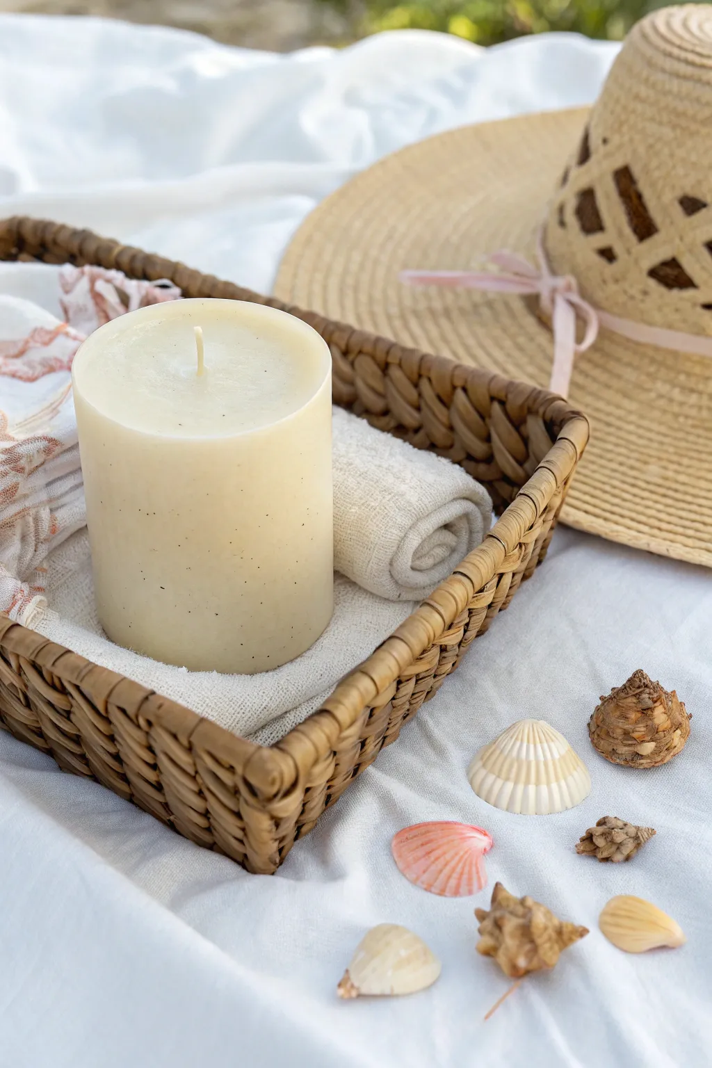Embrace the seaside serenity with this beach-inspired candle basket, where simplicity meets the ocean's charm.