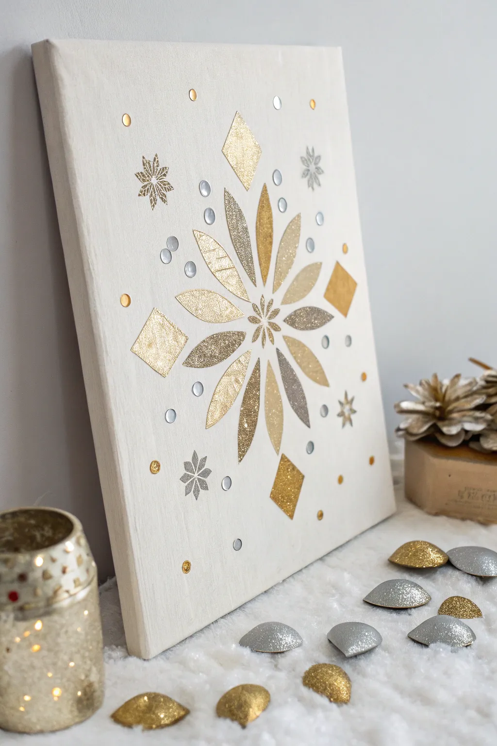 Discover the art of sparkle with a minimalist twist—glitter meets mirrors for a captivating conversation starter.