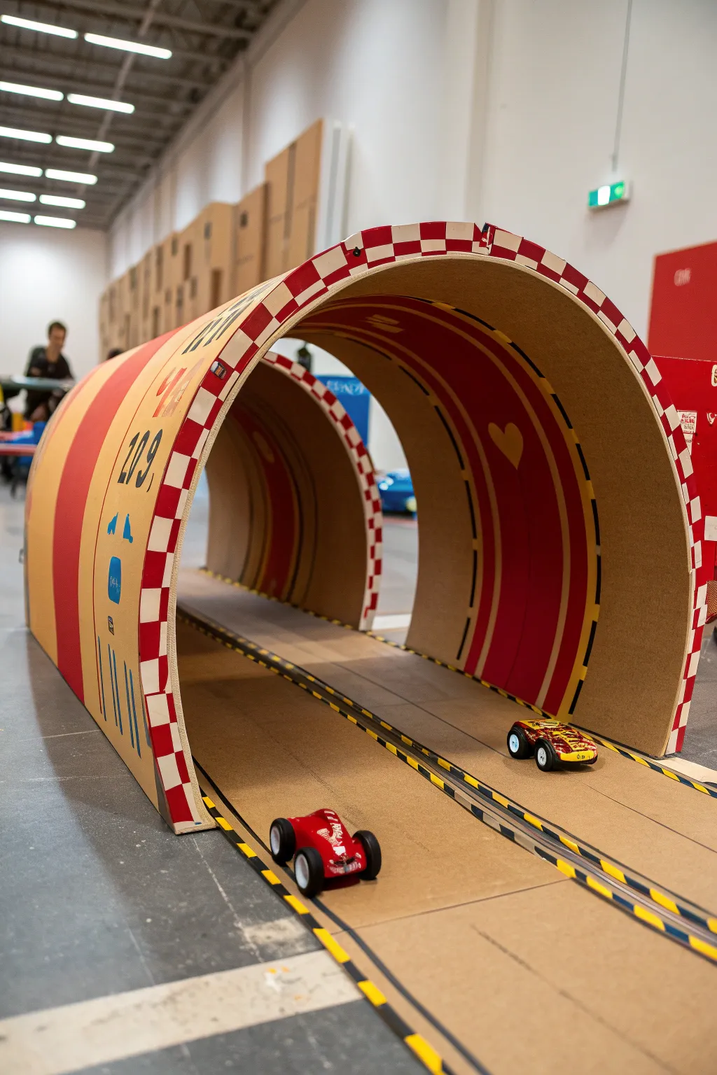 Discover the thrill of adventure with our striking cardboard tunnel race track—where craftsmanship meets imagination!