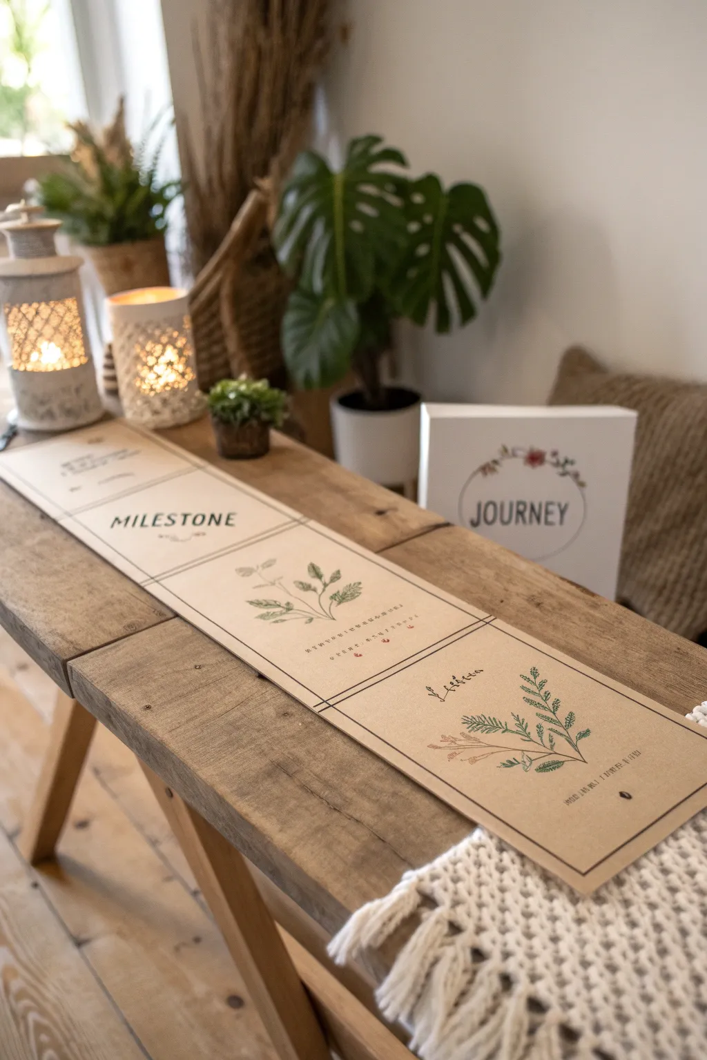 Trace your journey with elegance and simplicity on a handcrafted cardboard timeline.