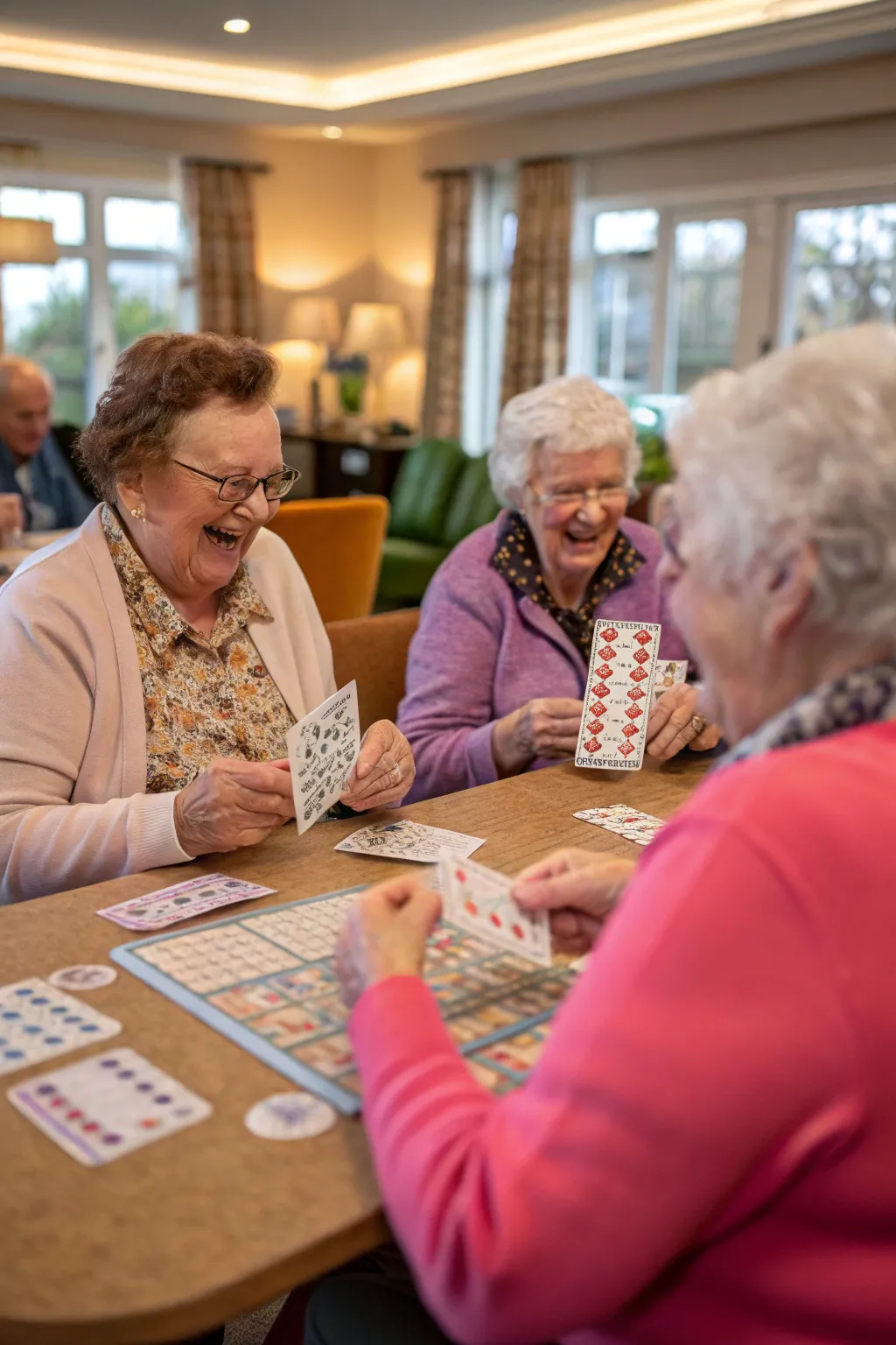 Laughter and excitement fill the room during a lively bingo game.