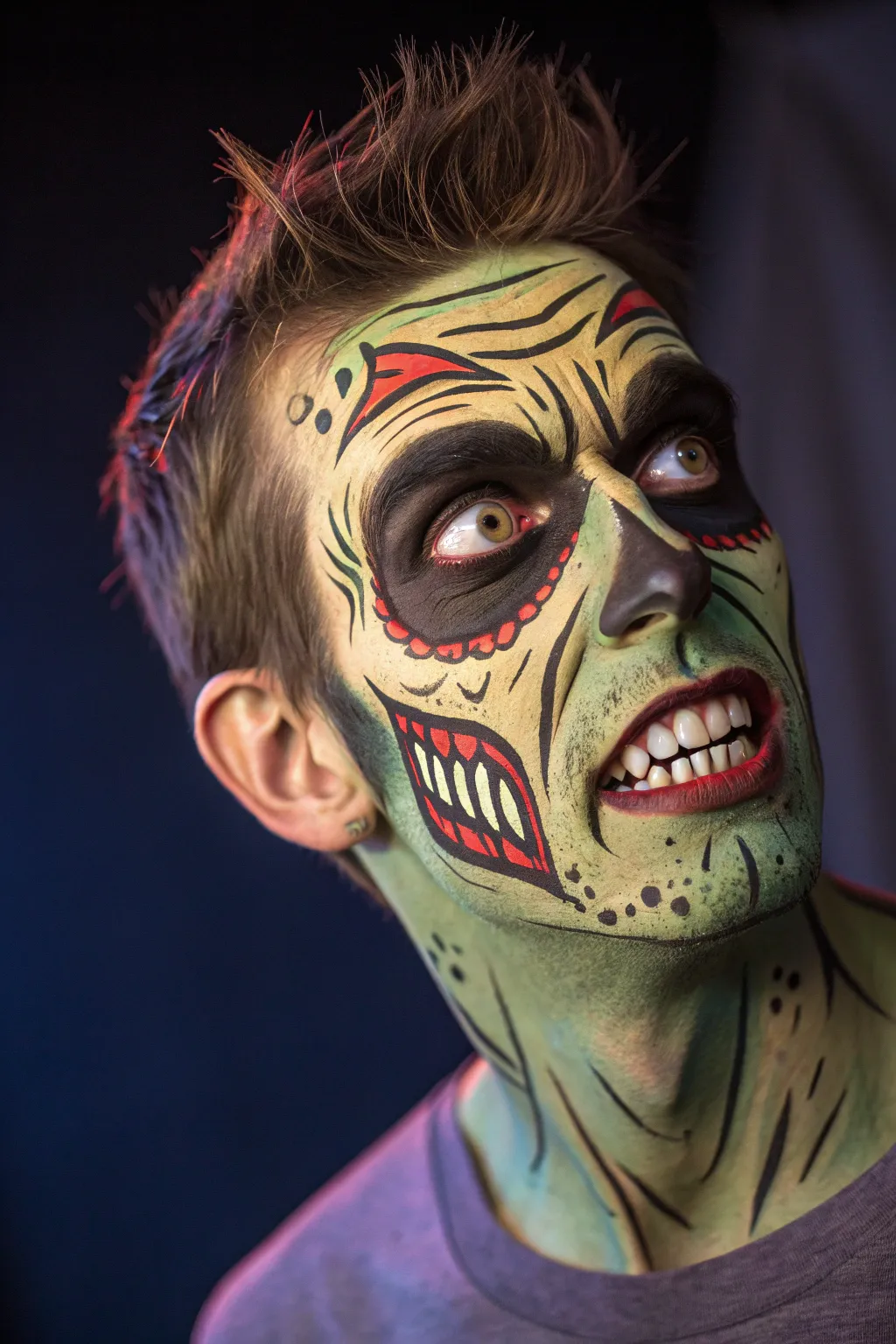 Illuminate the night with glow-in-the-dark zombie face paint that's as bold as it is detailed. Perfect for standing out in the dark!