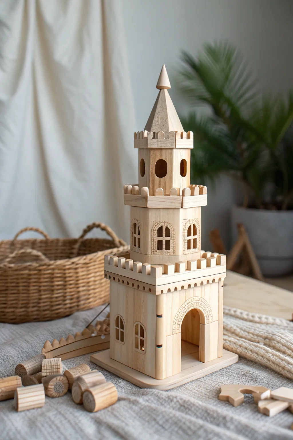 Inspire little architects with this minimalist wooden castle tower. Perfect for sparking creativity and imagination!