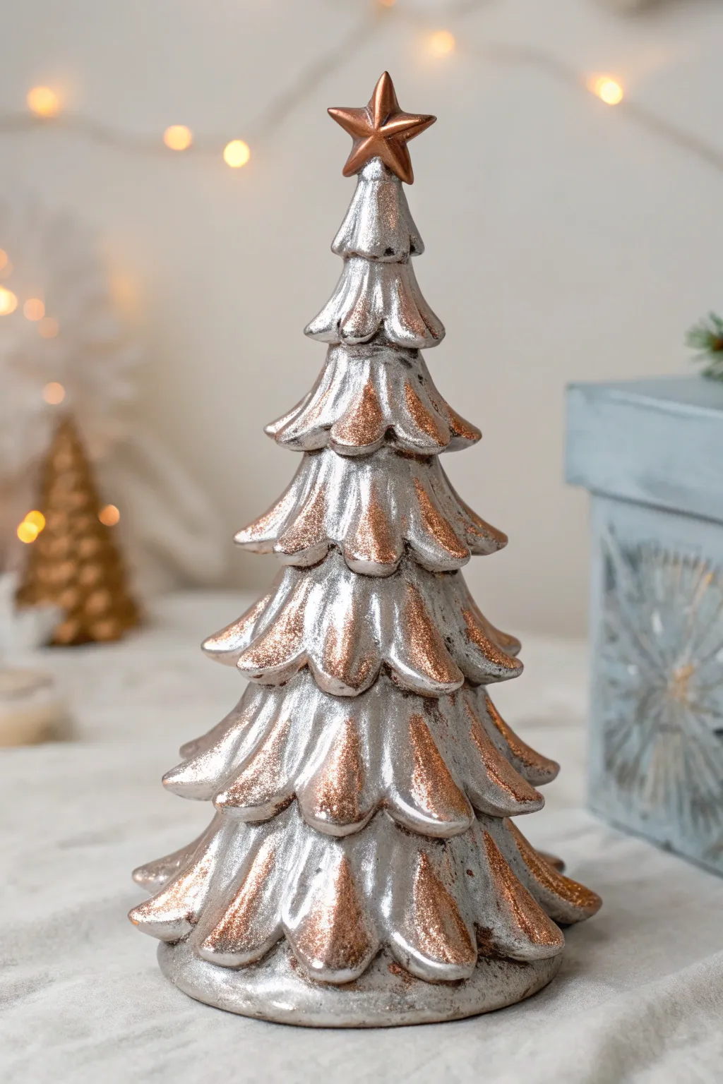 Shimmer and shine with this metallic marvel – a minimalist ceramic Christmas tree that captures the light and the heart.