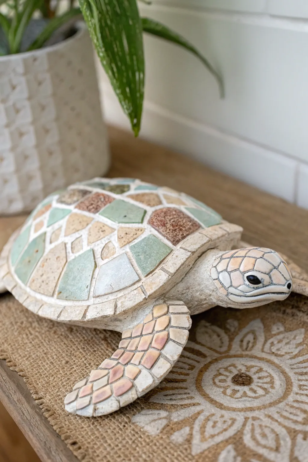 Transform your space with this exquisite mosaic ceramic turtle — a stunning blend of craftsmanship and natural elegance.