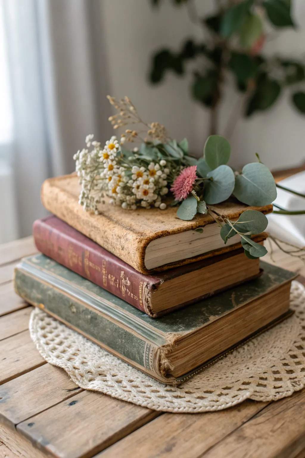Transform your space into a cozy reading nook with this elegant book lover's centerpiece, combining vintage charm with boho flair.