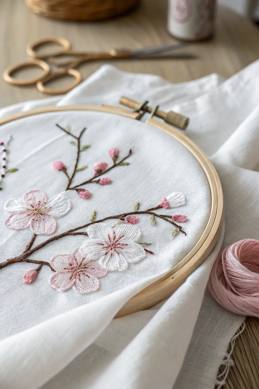 Craft elegance with cherry blossom embroidery – where simplicity meets natural beauty.