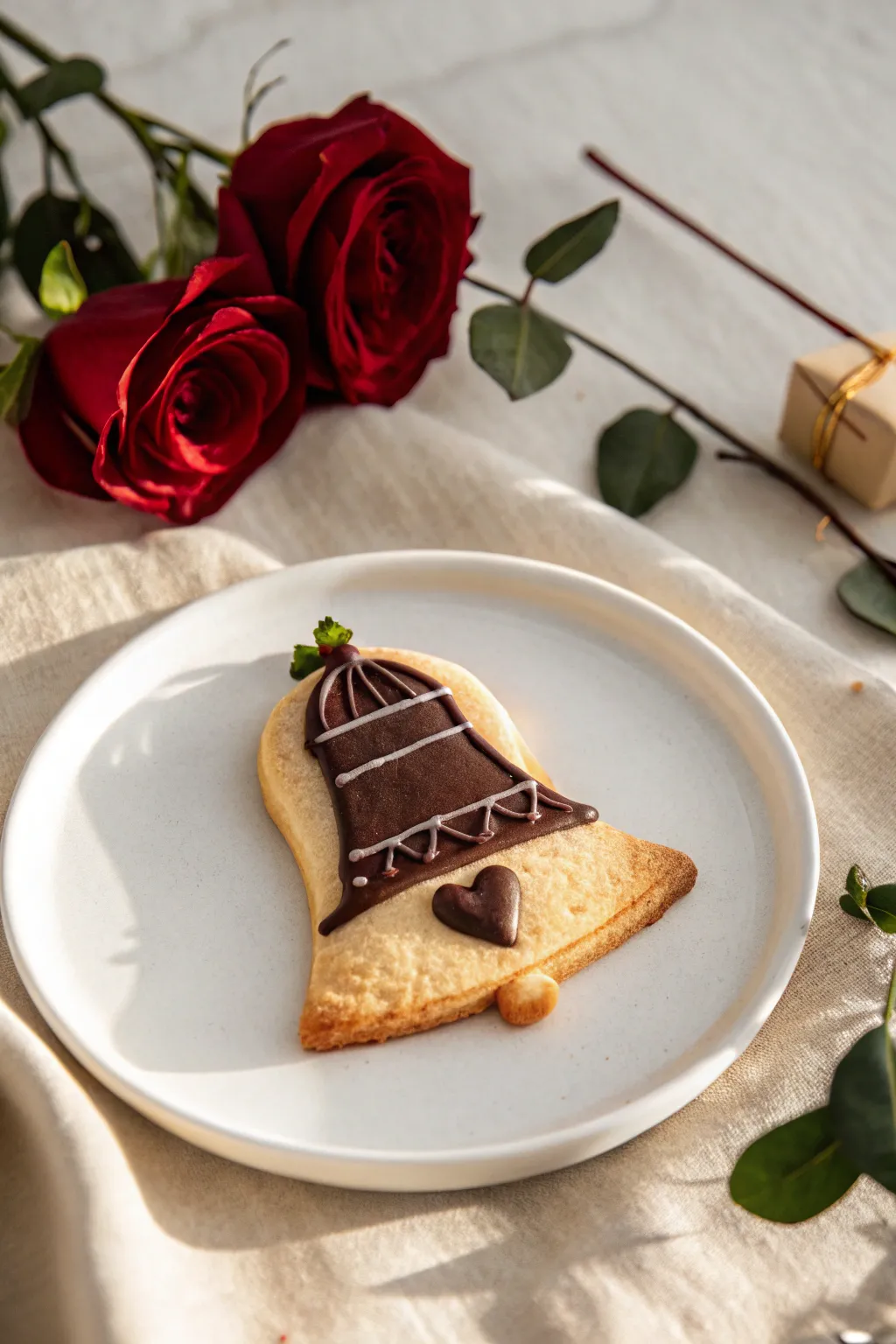 Indulge in the simplicity of holiday elegance with these chocolate-dipped bell cookies.