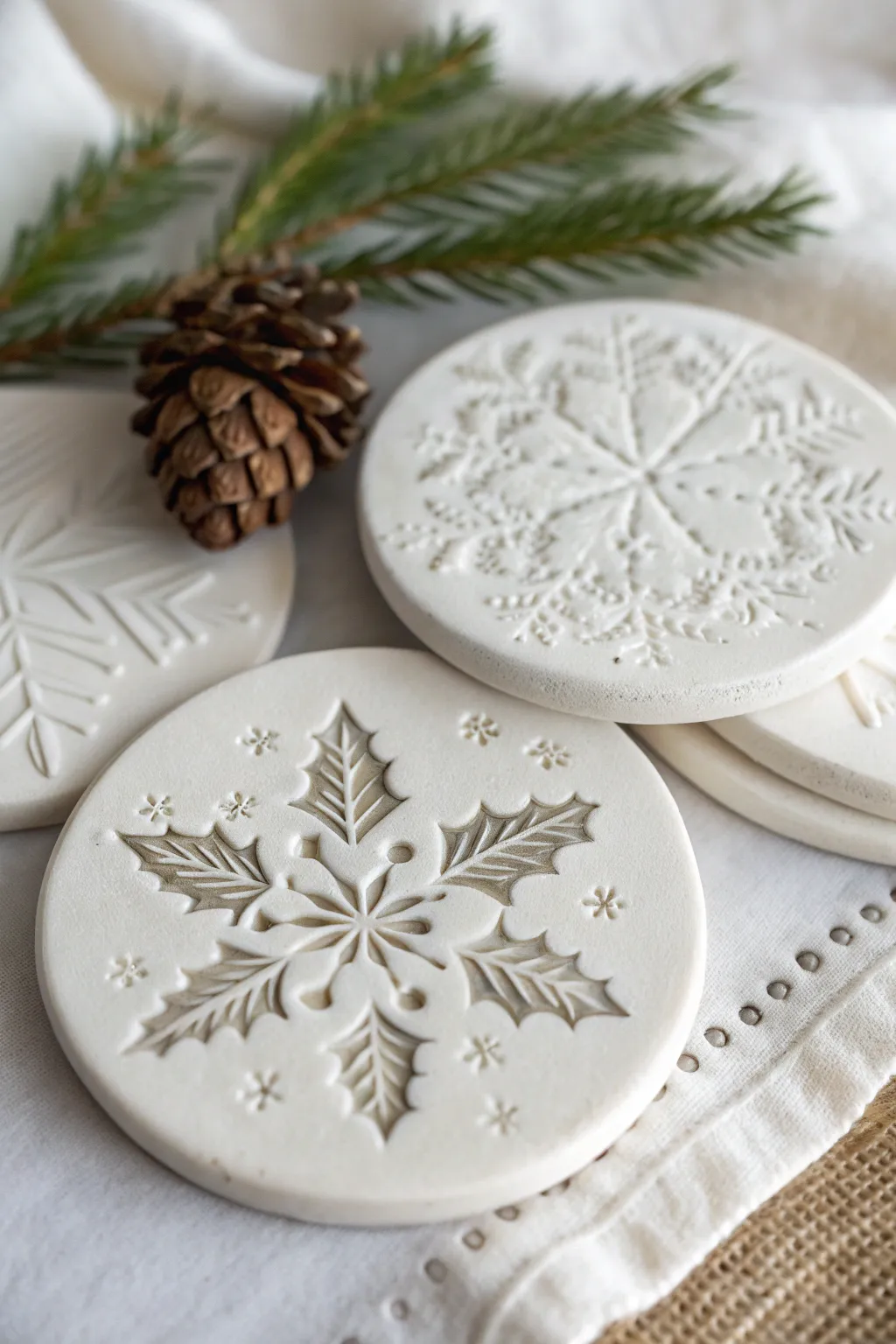 Elevate your holiday decor with these charming handmade clay coasters, where simplicity meets festive elegance.