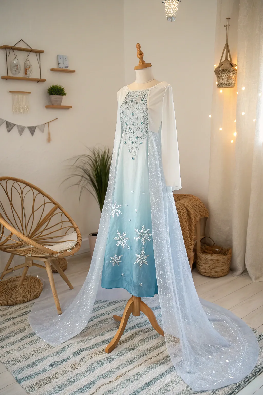 Embrace the magic of winter with this enchanting DIY snowflake costume, where minimalism meets elegance.