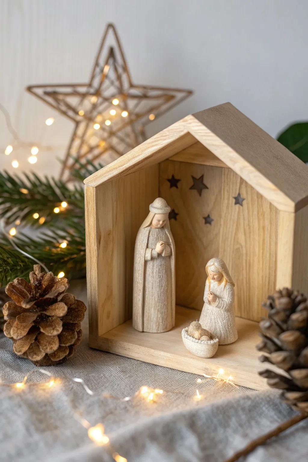 Experience the serene beauty of Christmas with a minimalist nativity scene in a wooden box.