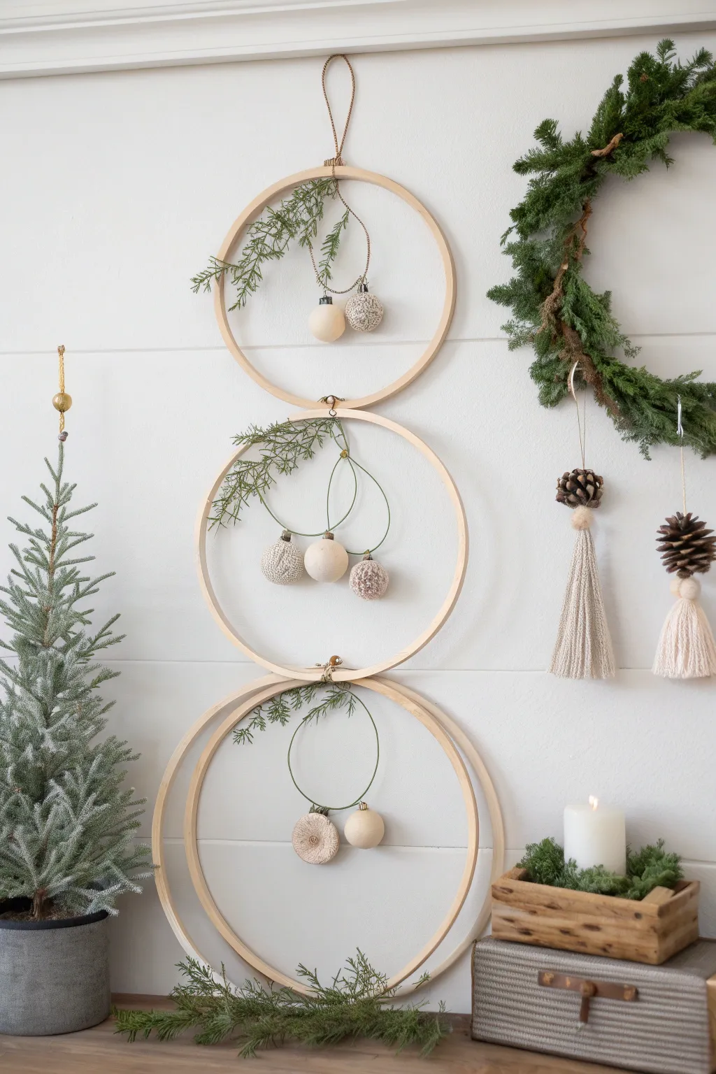 Elevate your holiday decor with this stunning Three-Ring Display—where simplicity meets natural beauty.