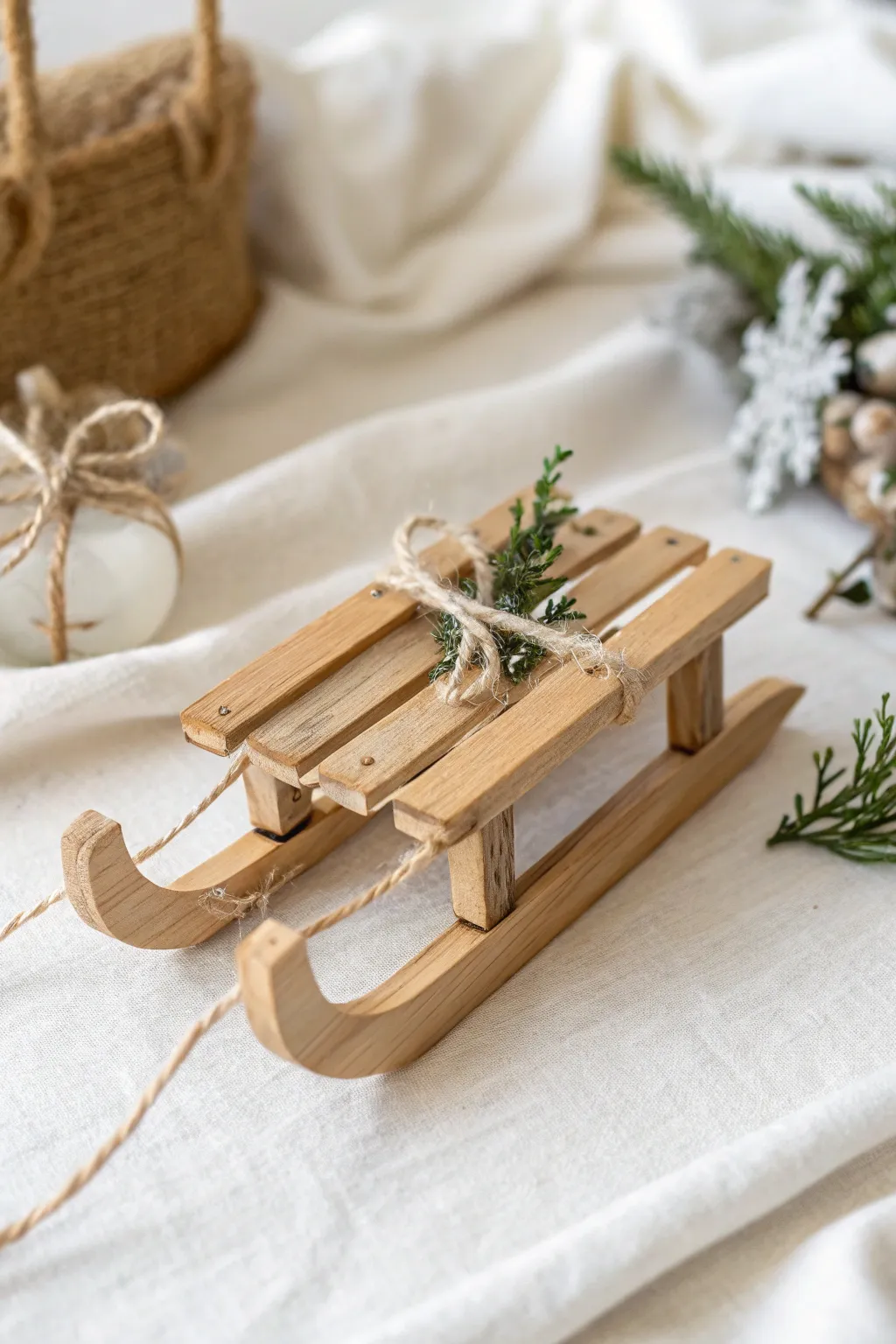Embrace nostalgia with this charming DIY popsicle stick sled, perfect for a minimalist holiday touch.