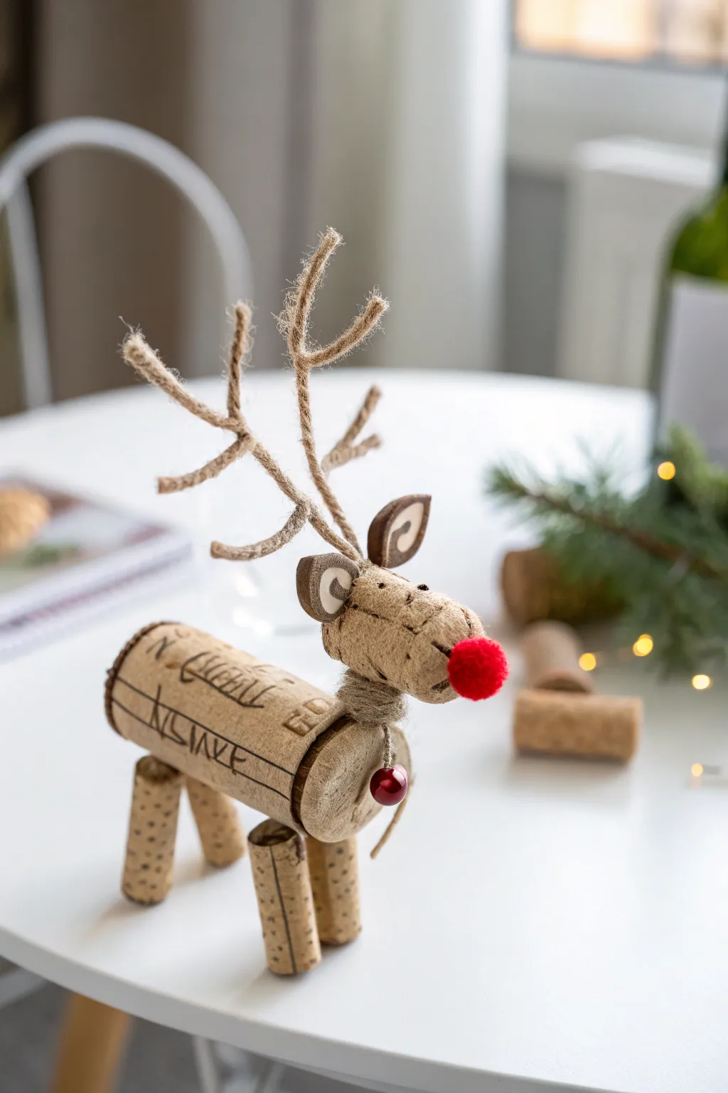 Craft your own festive joy: a charming wine cork reindeer that delights every guest. #MinimalistChristmas #BohoCrafts
