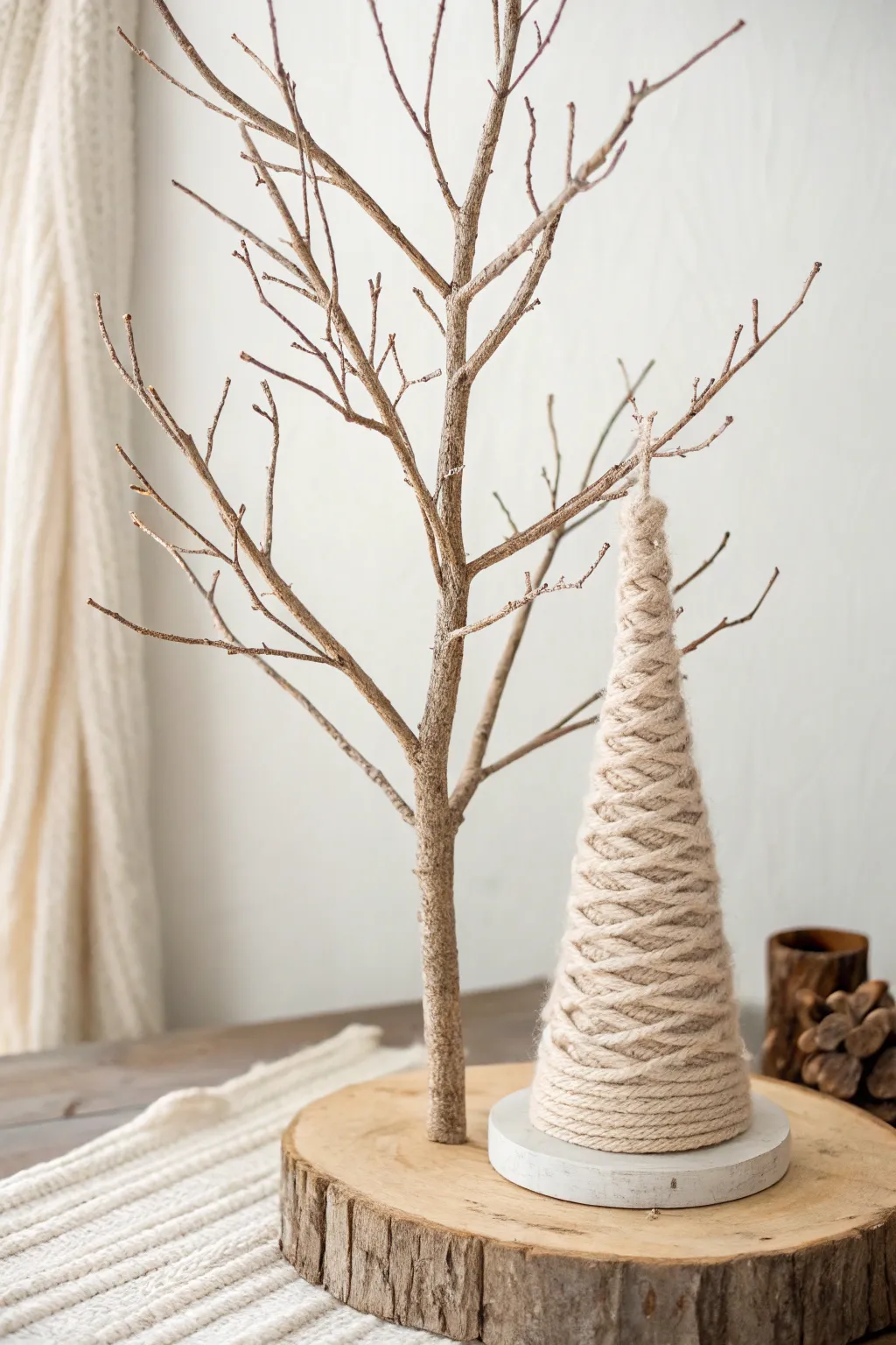 Embrace the cozy simplicity of Scandinavian design with this yarn-wrapped twig tree—perfect for adding a rustic touch to your holiday decor.