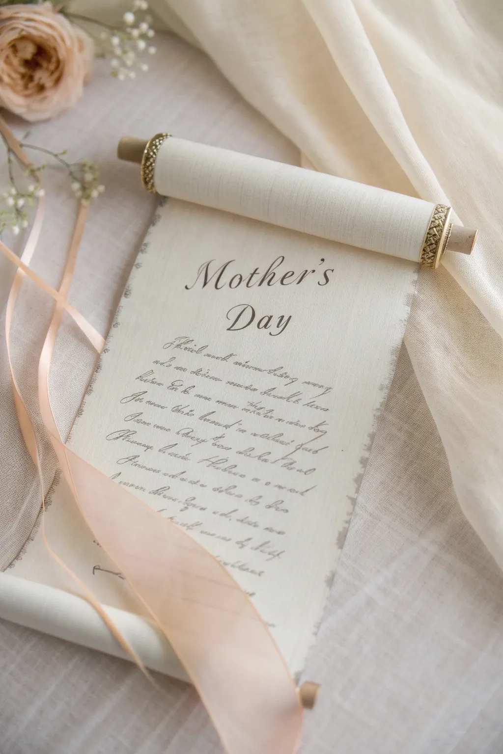 Celebrate Mom's Day with a heartfelt poem scroll, blending minimalist elegance and boho charm!