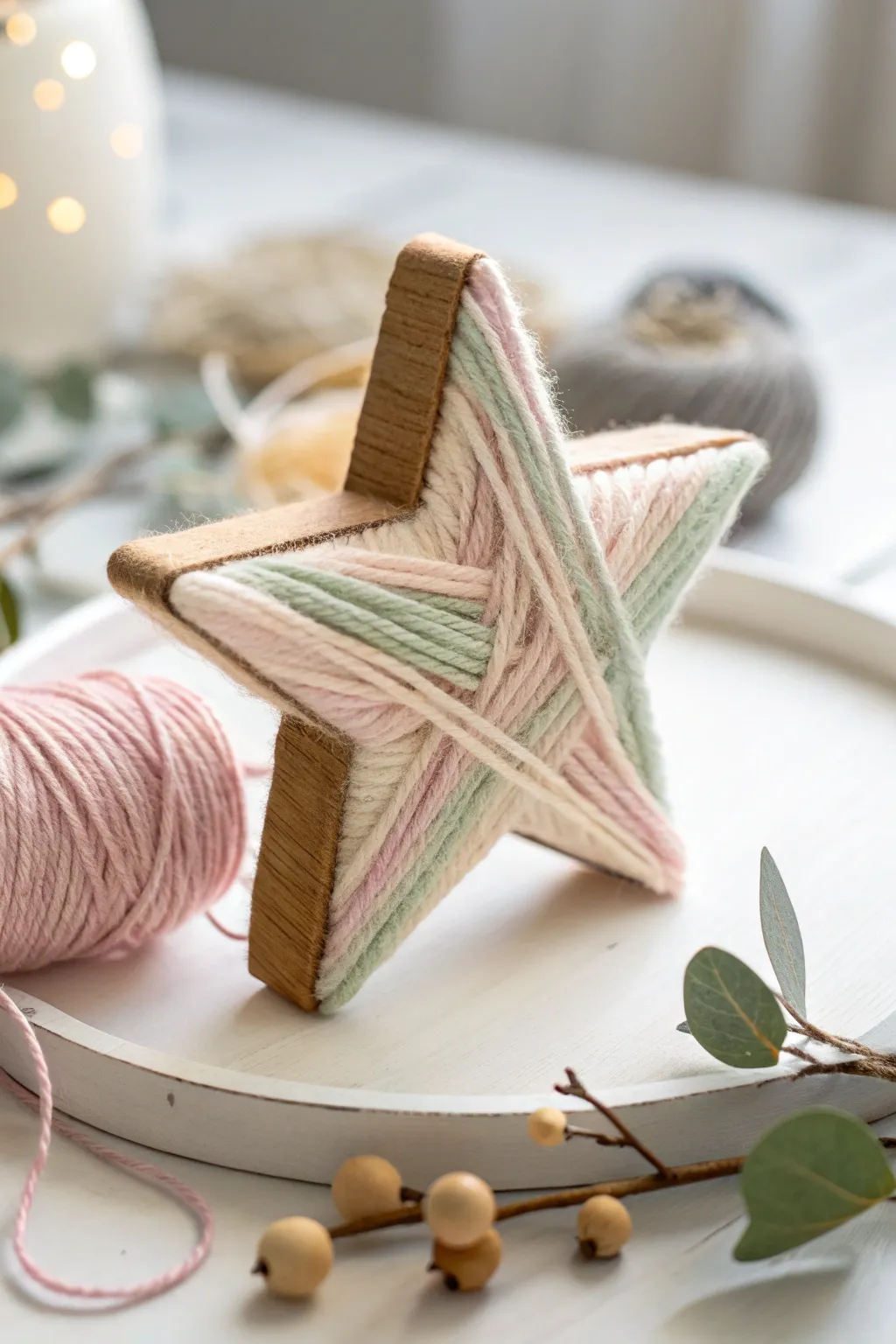 Crafting Cozy: Embrace the warmth of handmade Christmas decor with yarn-wrapped stars.