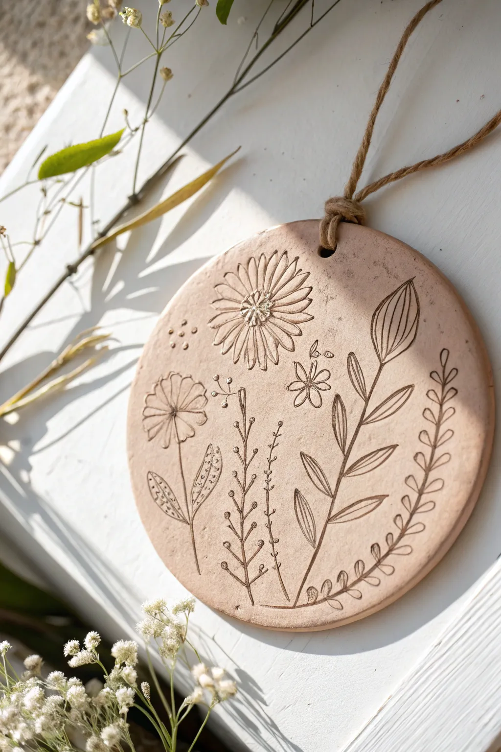 Infuse your space with nature's charm through whimsical botanical doodles on clay.