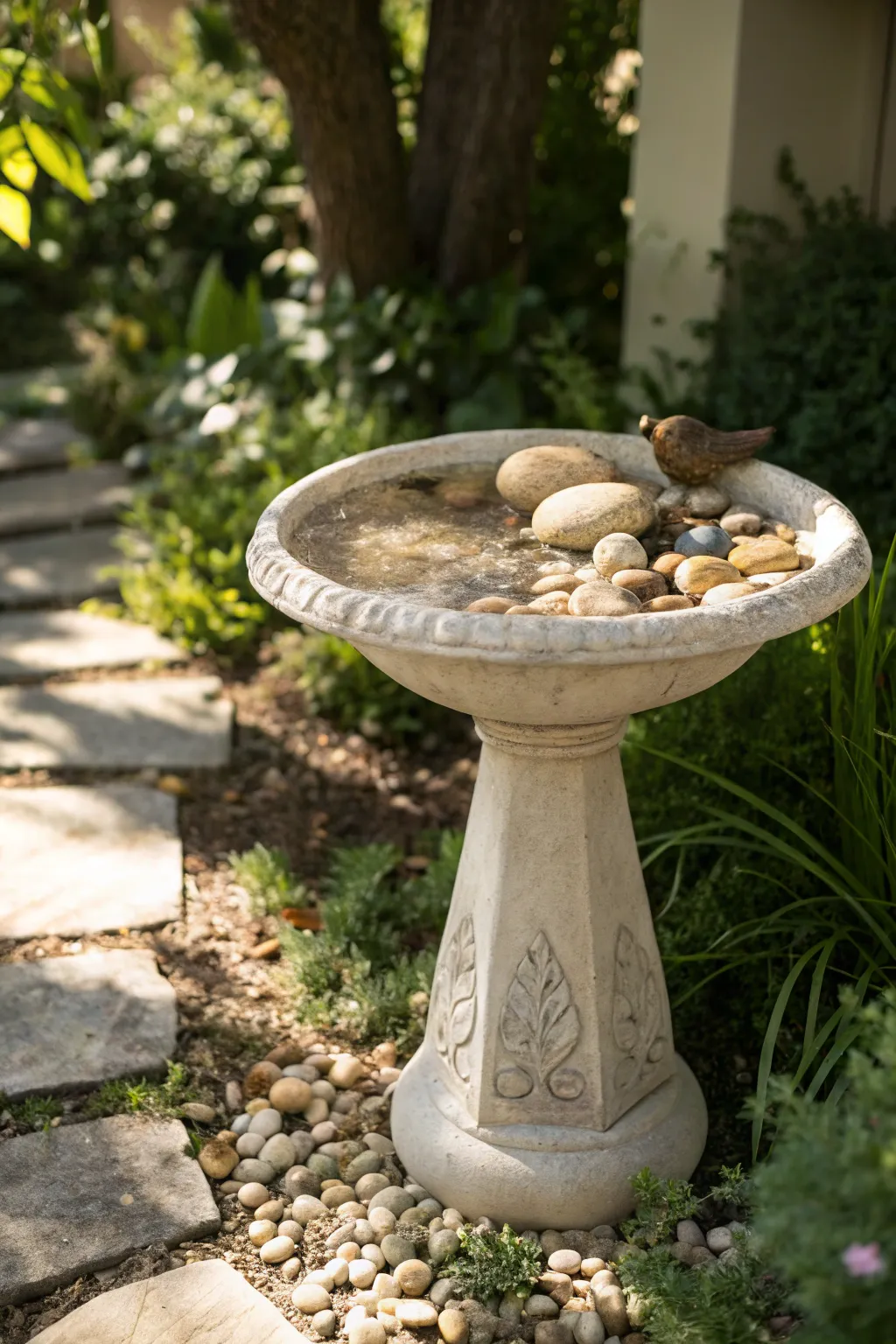 Invite serenity and feathered visitors to your garden with a handcrafted clay bird bath.