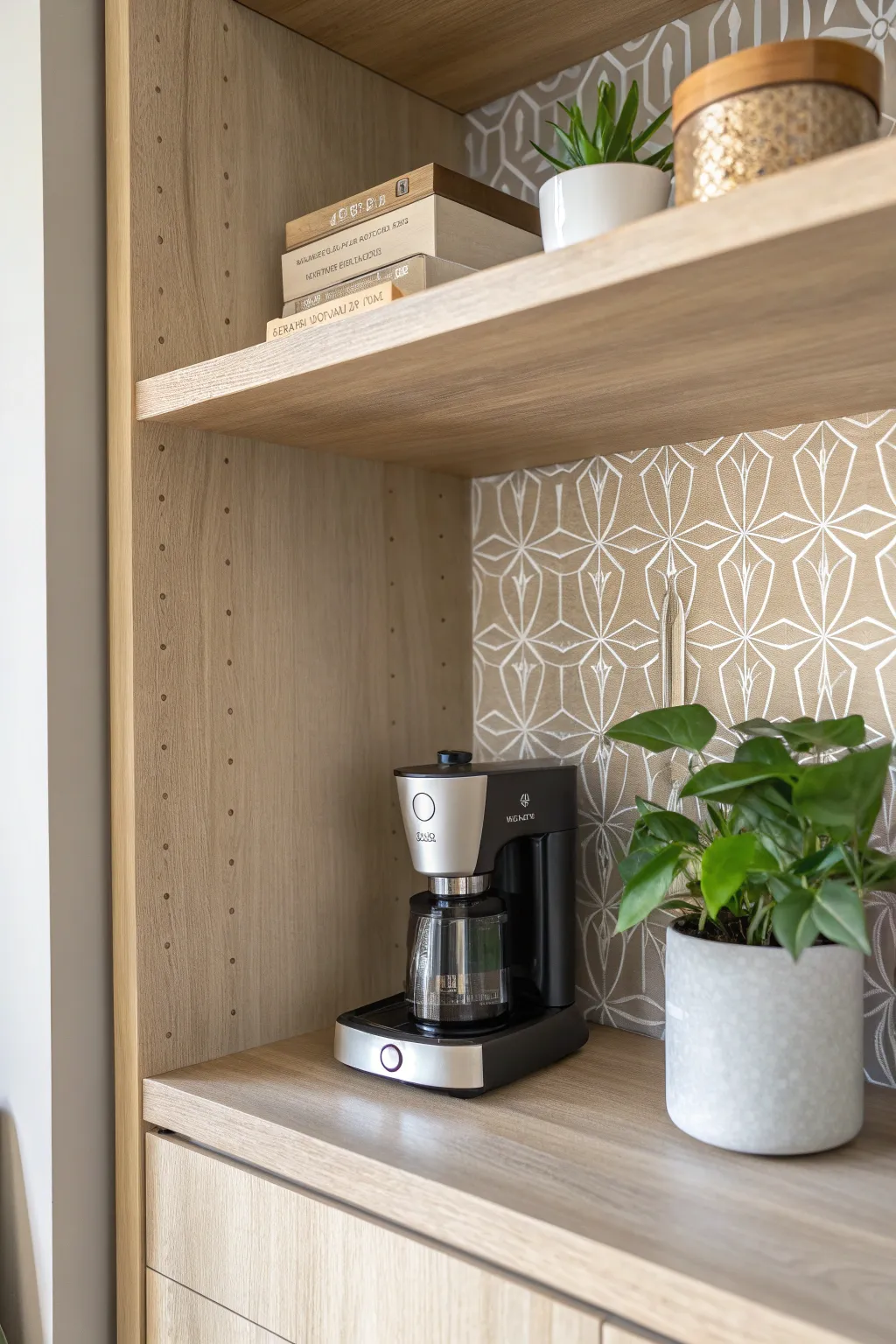 Transform your closet into a cozy coffee nook with charming wallpaper accents. ☕✨ #ScandinavianStyle #BohoChic