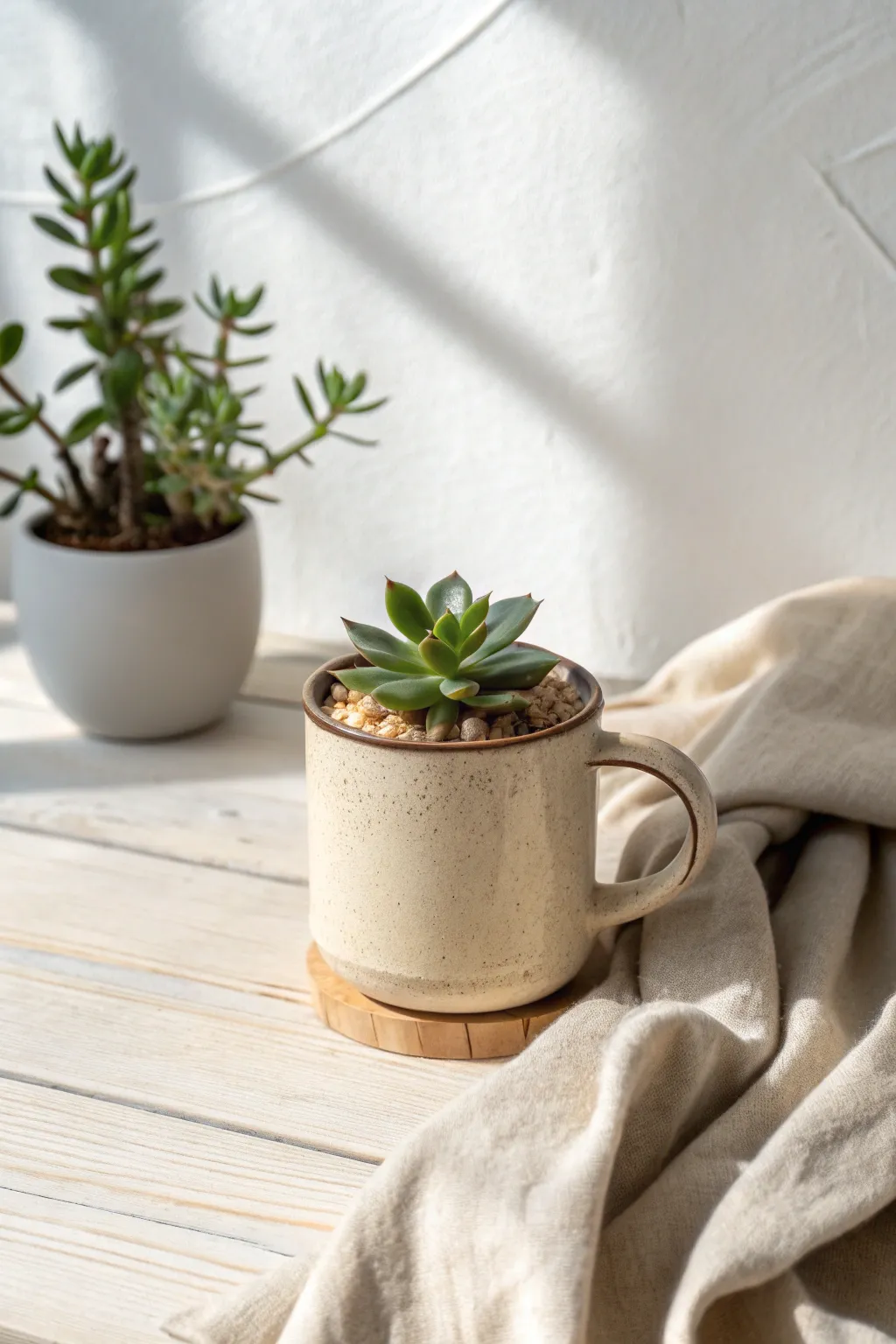 Transform your old mugs into chic succulent planters and bring a touch of nature to your space! 🌿 #UpcycledBeauty #ScandiBoho