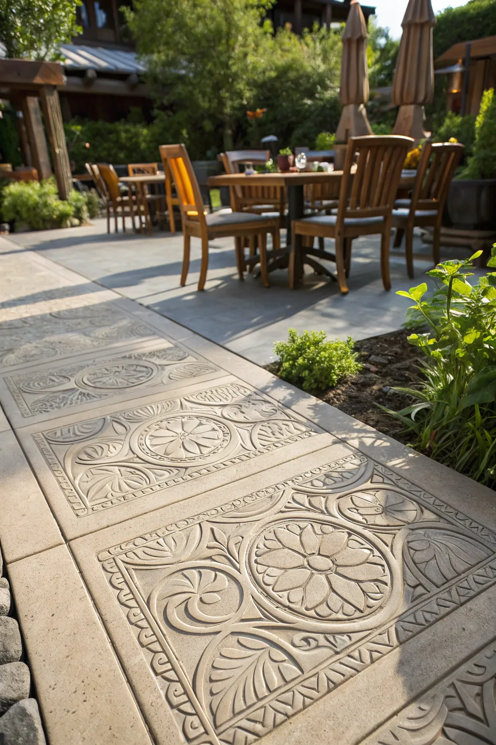 Transform your al fresco dining with the elegance and strength of artisanal concrete pavers.