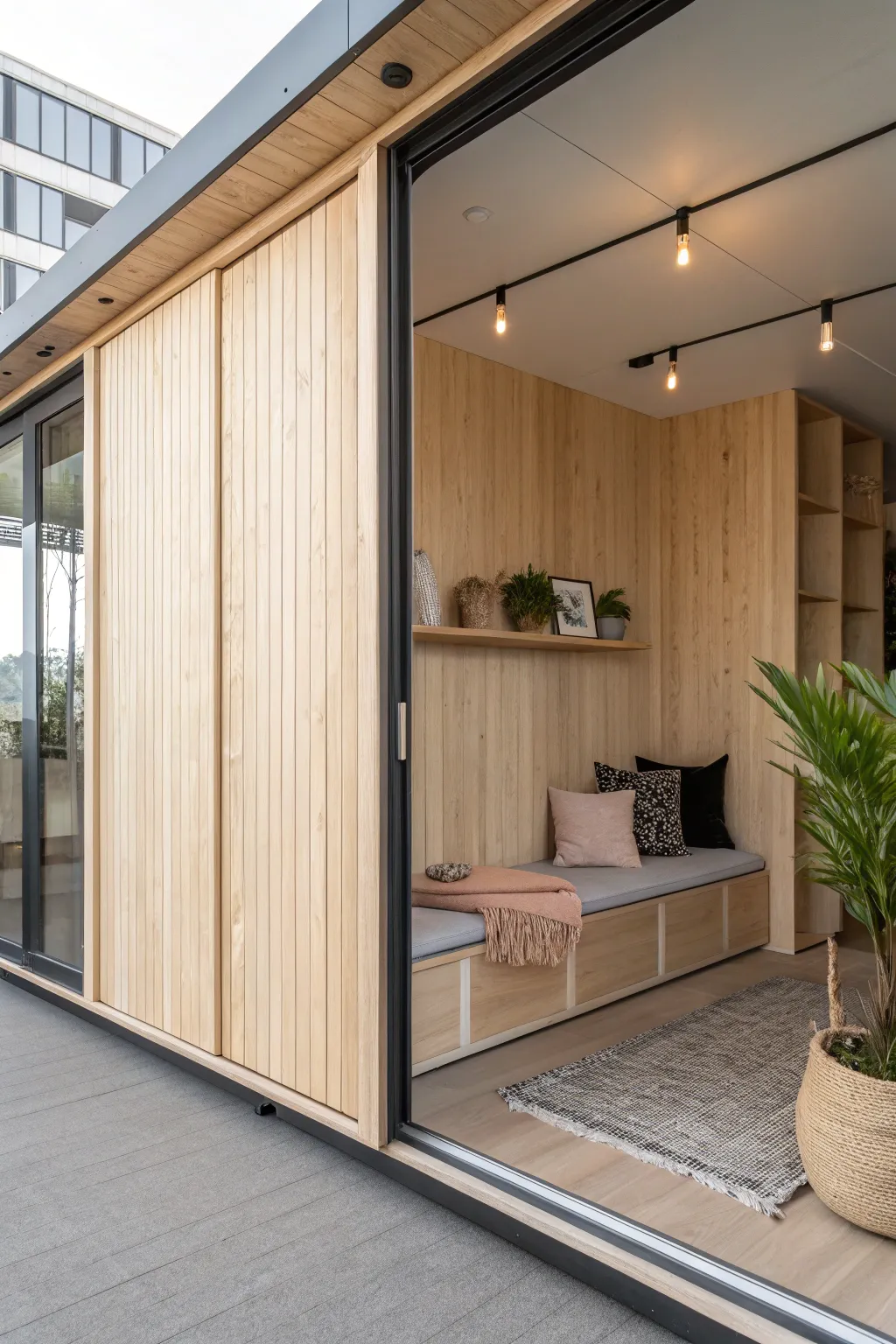 Transform your office space with the elegance of sliding walls: where Scandinavian minimalism meets Boho charm.