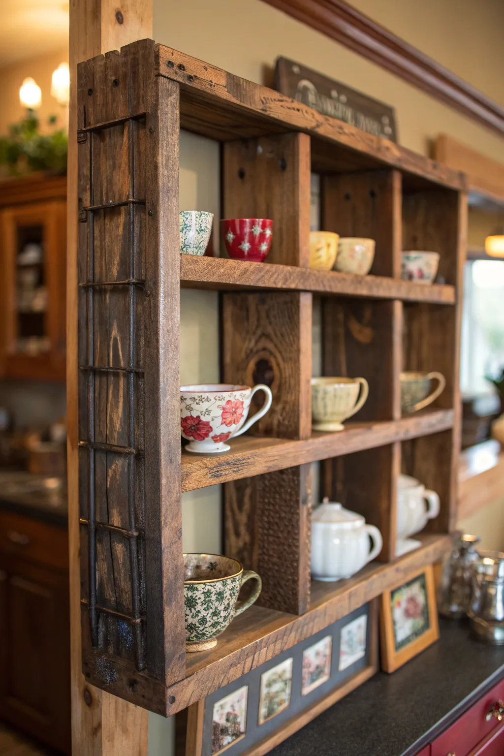 Transform your space with a vintage touch: Handcrafted wall shelf displaying timeless elegance.