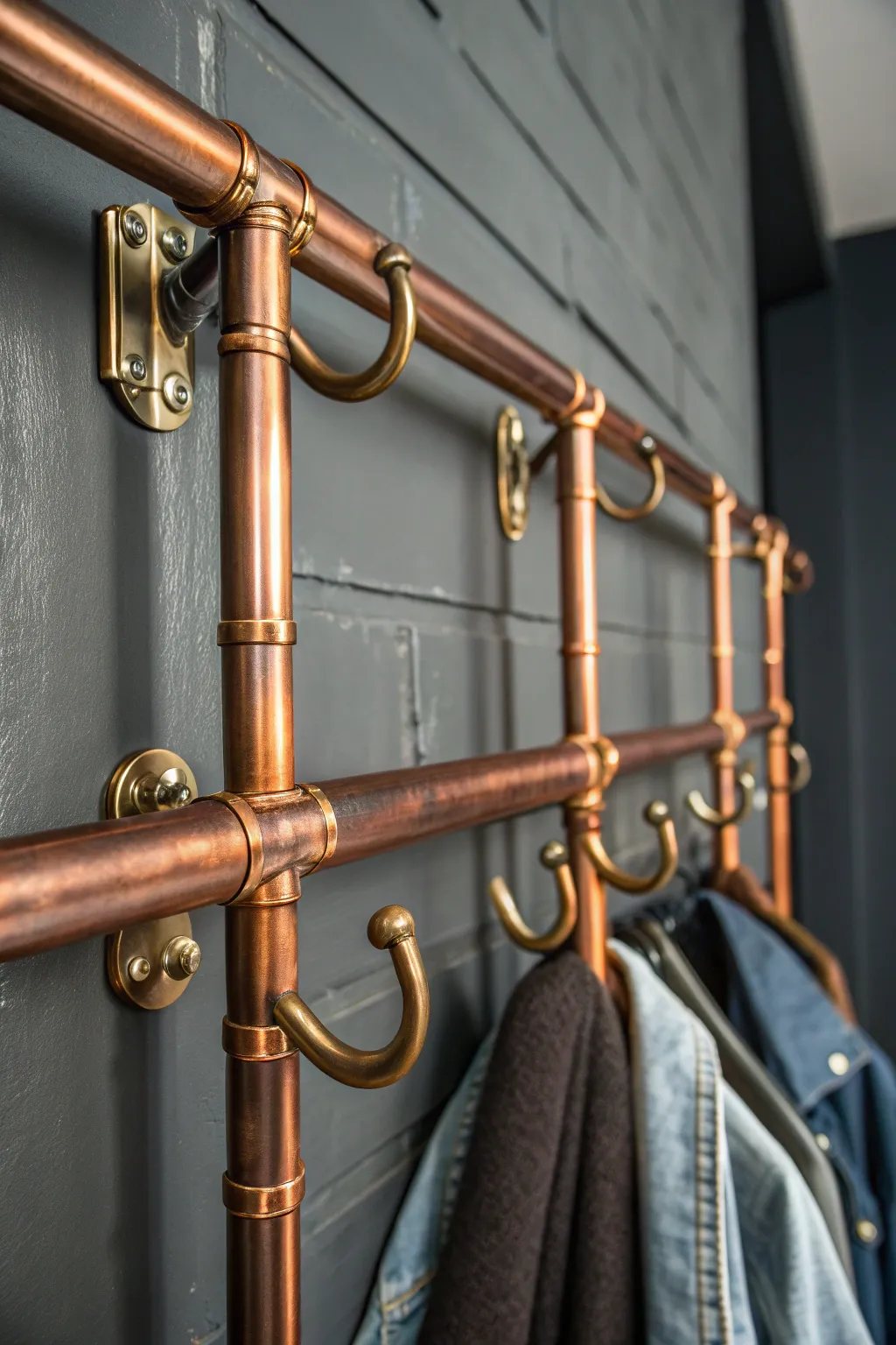 Elevate your entryway with the bold elegance of a handcrafted copper pipe coat rack.