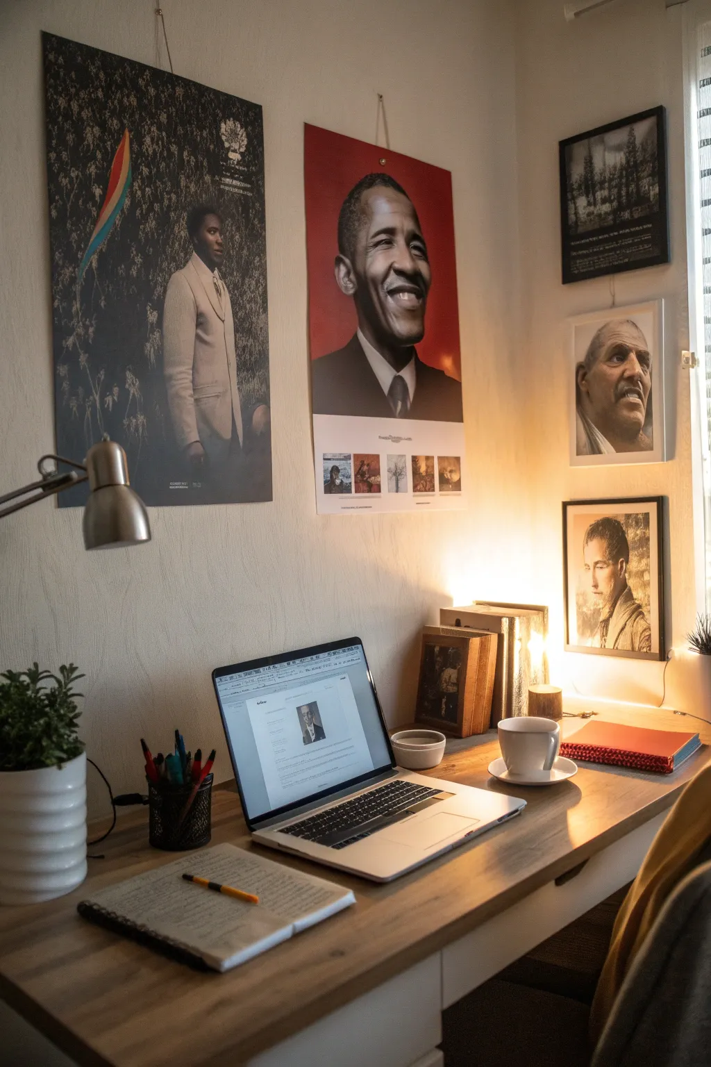 Inspirational quotes from leaders in a home office setting.