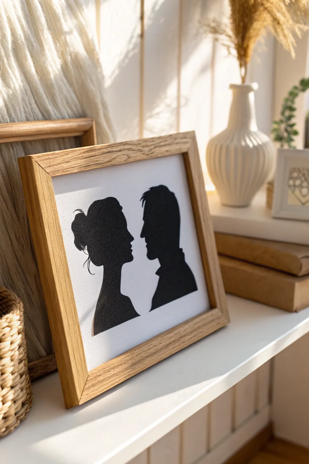 Capture timeless love with minimalist framed silhouette art.