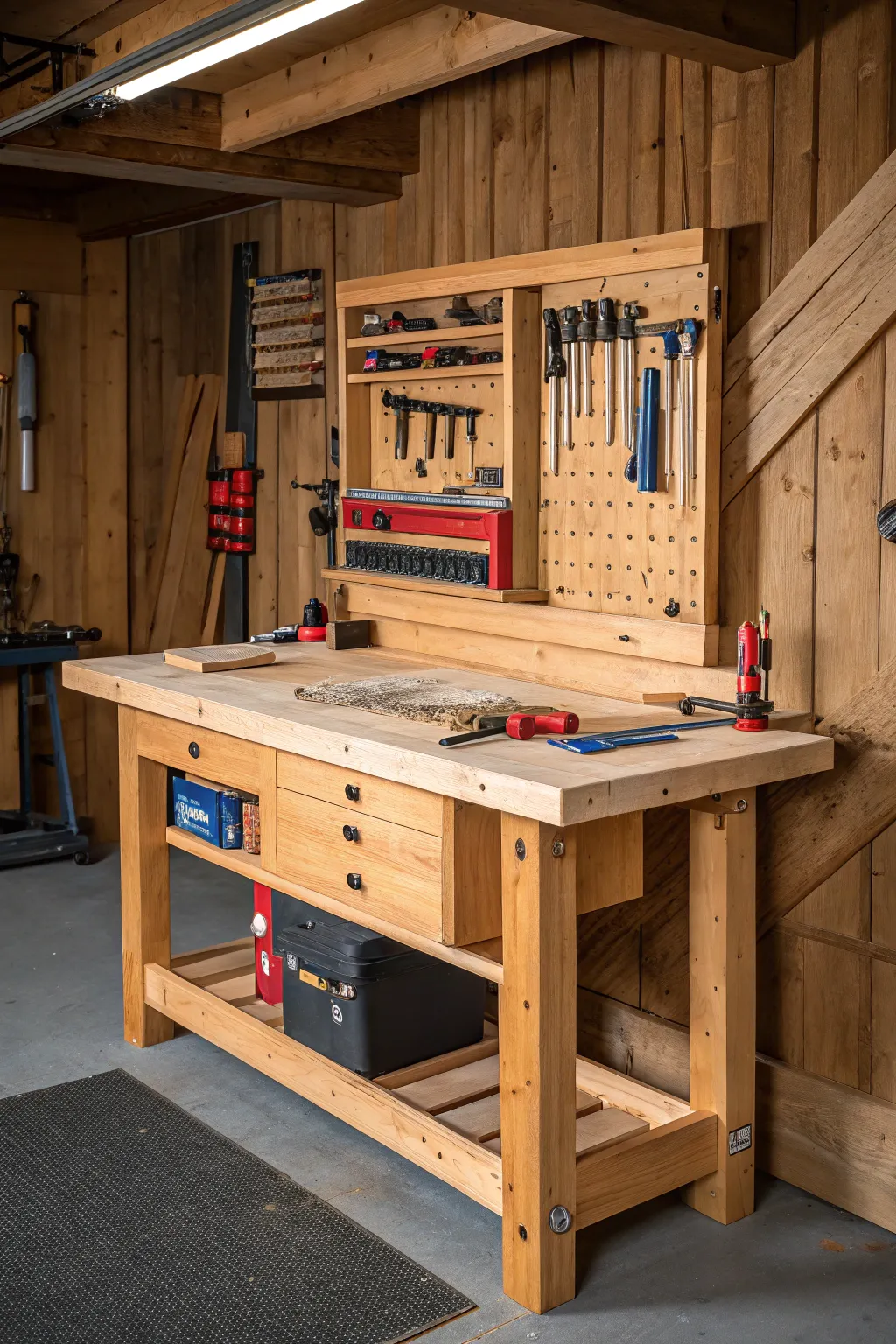 Transform your craft shed with a versatile, handcrafted workbench that adapts to your creative needs.