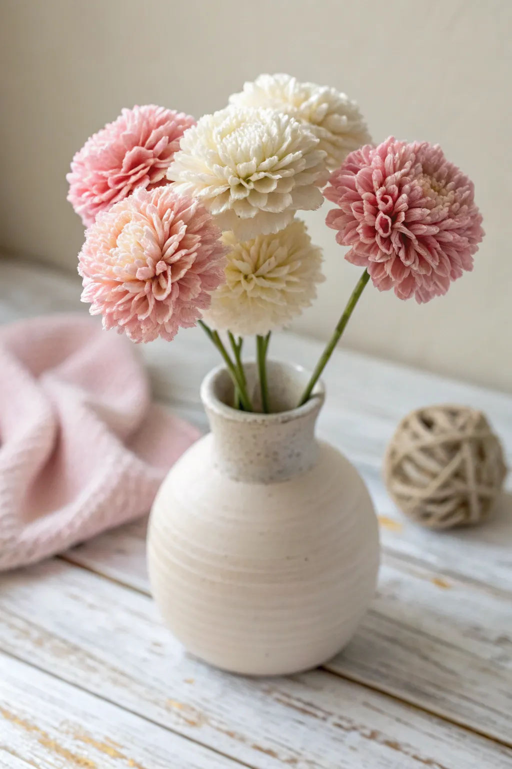 Brighten your space with timeless pom pom yarn flowers, crafted for lasting beauty.