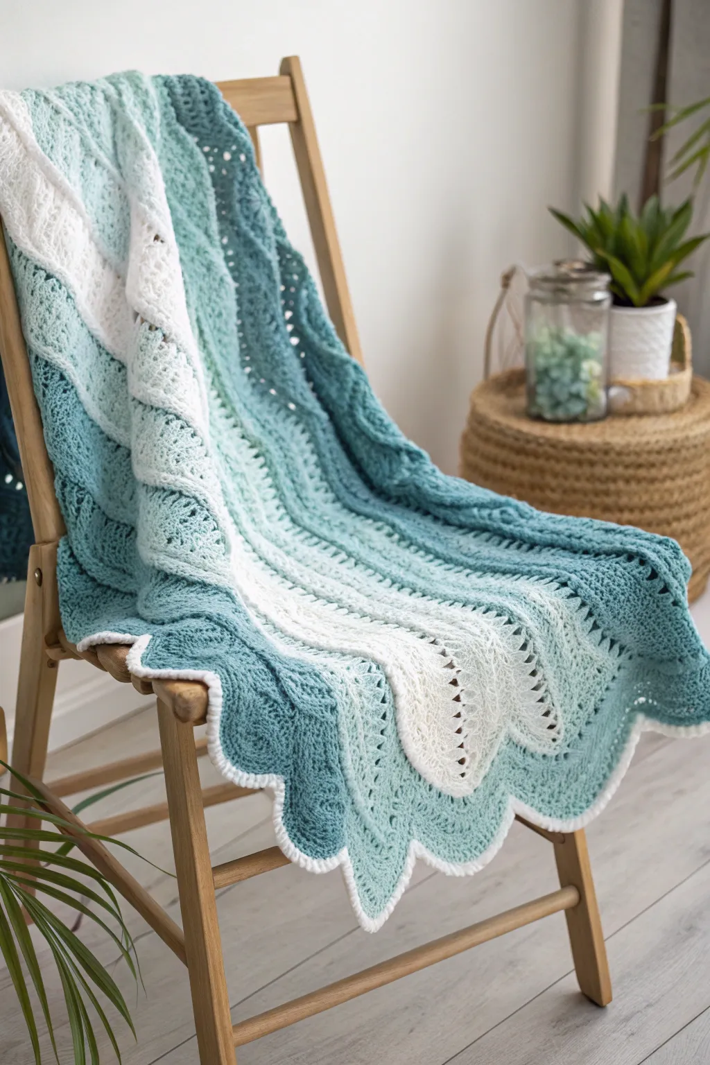 Dive into the gentle waves of creativity with this whimsical crochet border, perfect for adding a touch of ocean-inspired elegance to your space.