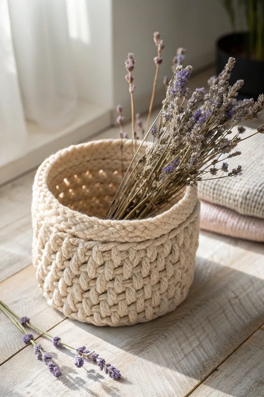 Elevate your space with a touch of handmade elegance - the perfect crochet basket for grandma.