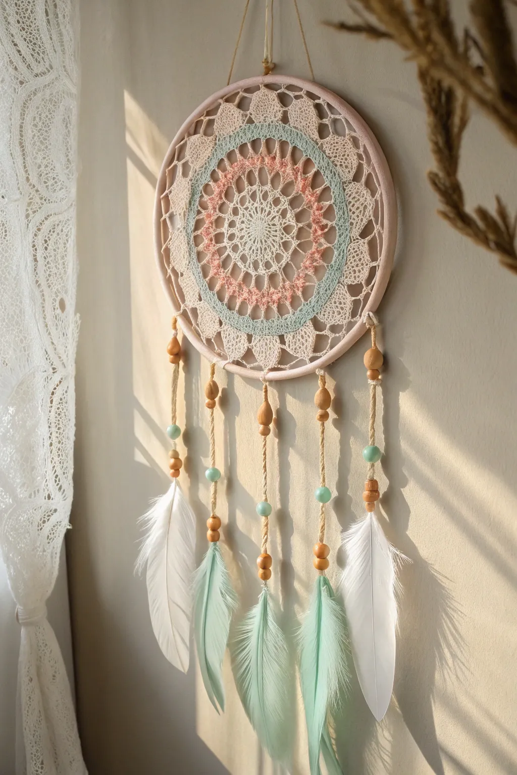 Add a touch of bohemian charm with this dreamy crochet masterpiece 🌿✨ #ScandiBoho #DreamcatcherDecor