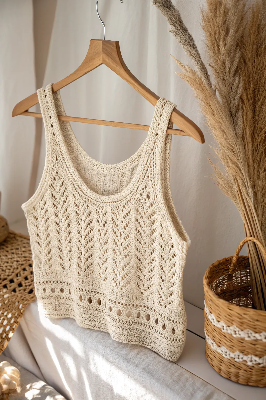 Elevate your style with this intricately crafted textured stitch tank, where simplicity meets natural beauty.