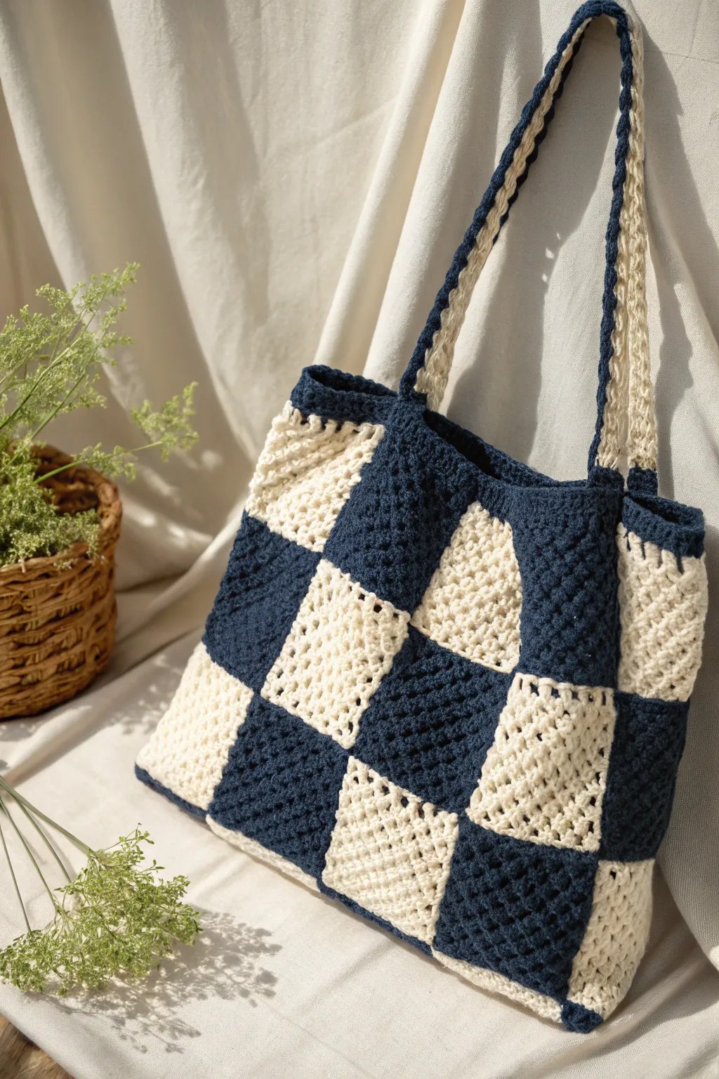 Elevate your style with this checkered chic crochet tote—where classic meets contemporary.