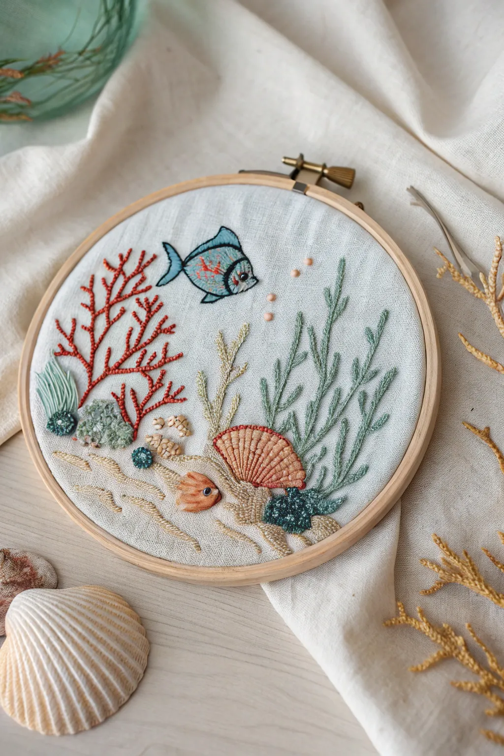 Immerse yourself in the tranquil beauty of cross-stitched underwater fantasies.
