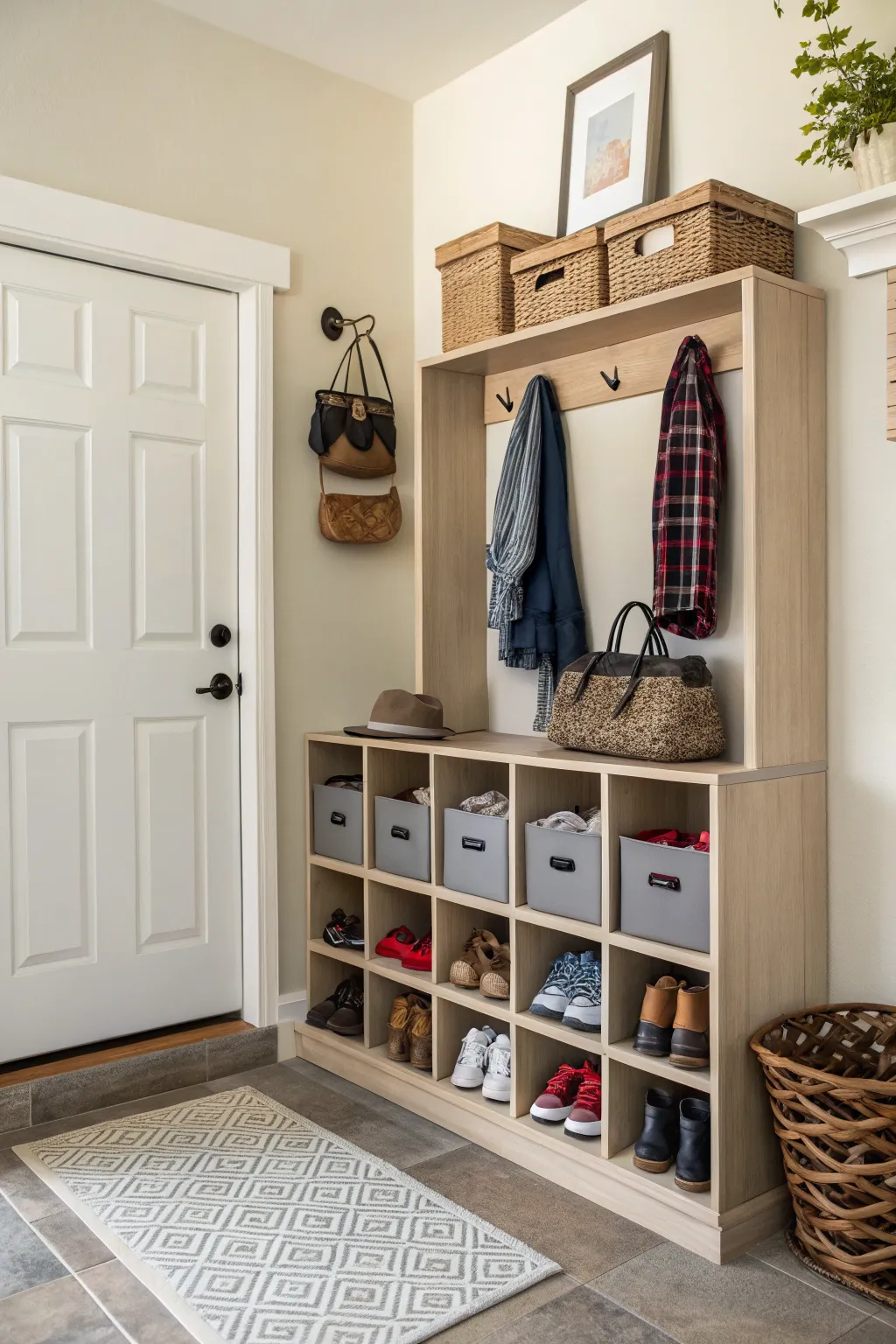 Cube storage keeps entryways neat and welcoming.