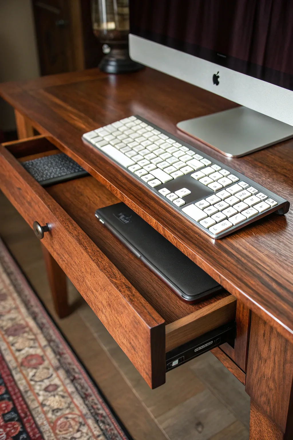 Discover the elegance of functionality with a custom keyboard slide-out tray, where craftsmanship meets modern design.