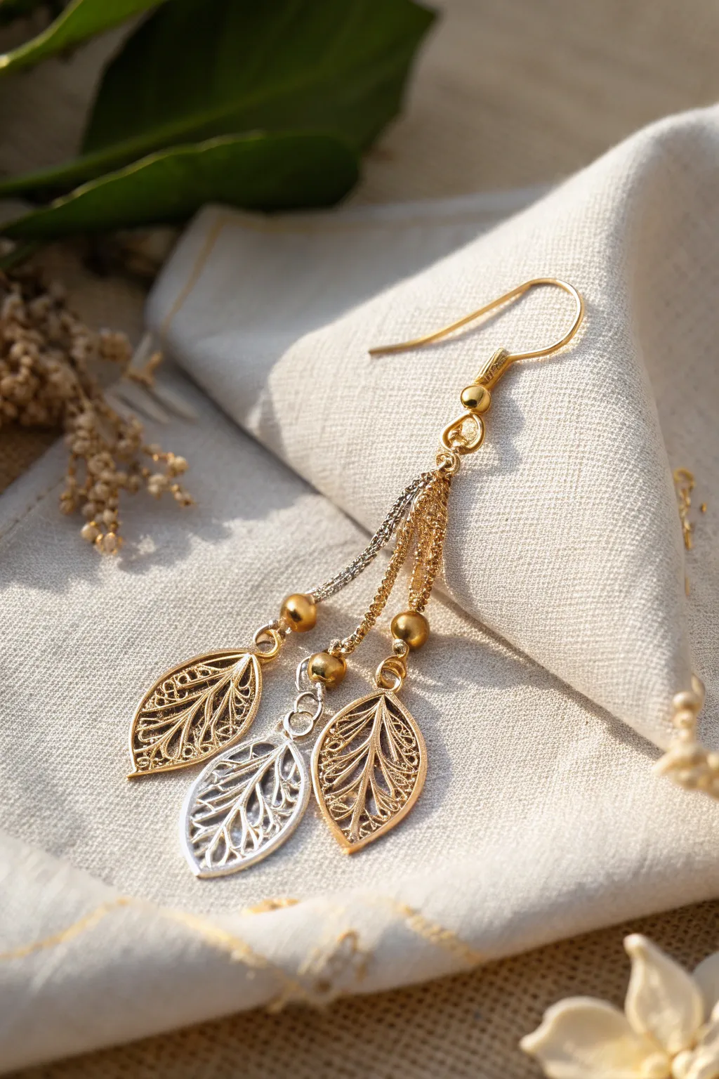 Discover the allure of mixed metals with this elegantly crafted earring, perfect for adding a touch of sophistication to your style.