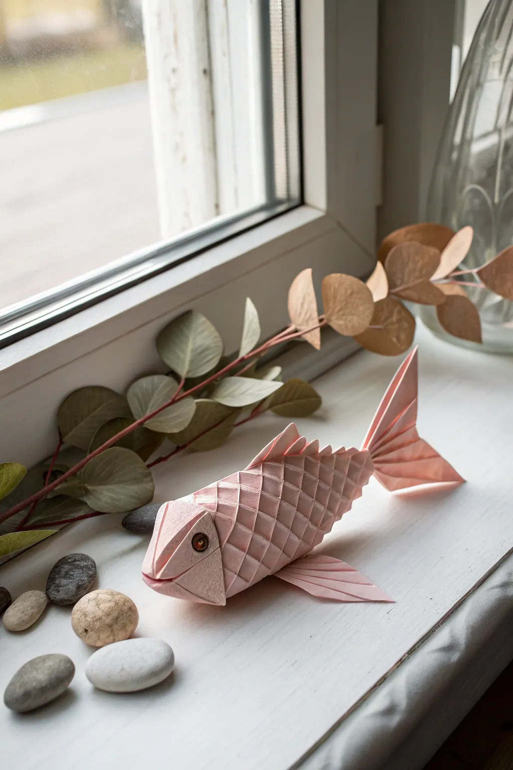 Dive into elegance with whimsical origami fish, bringing the ocean's charm to your window.