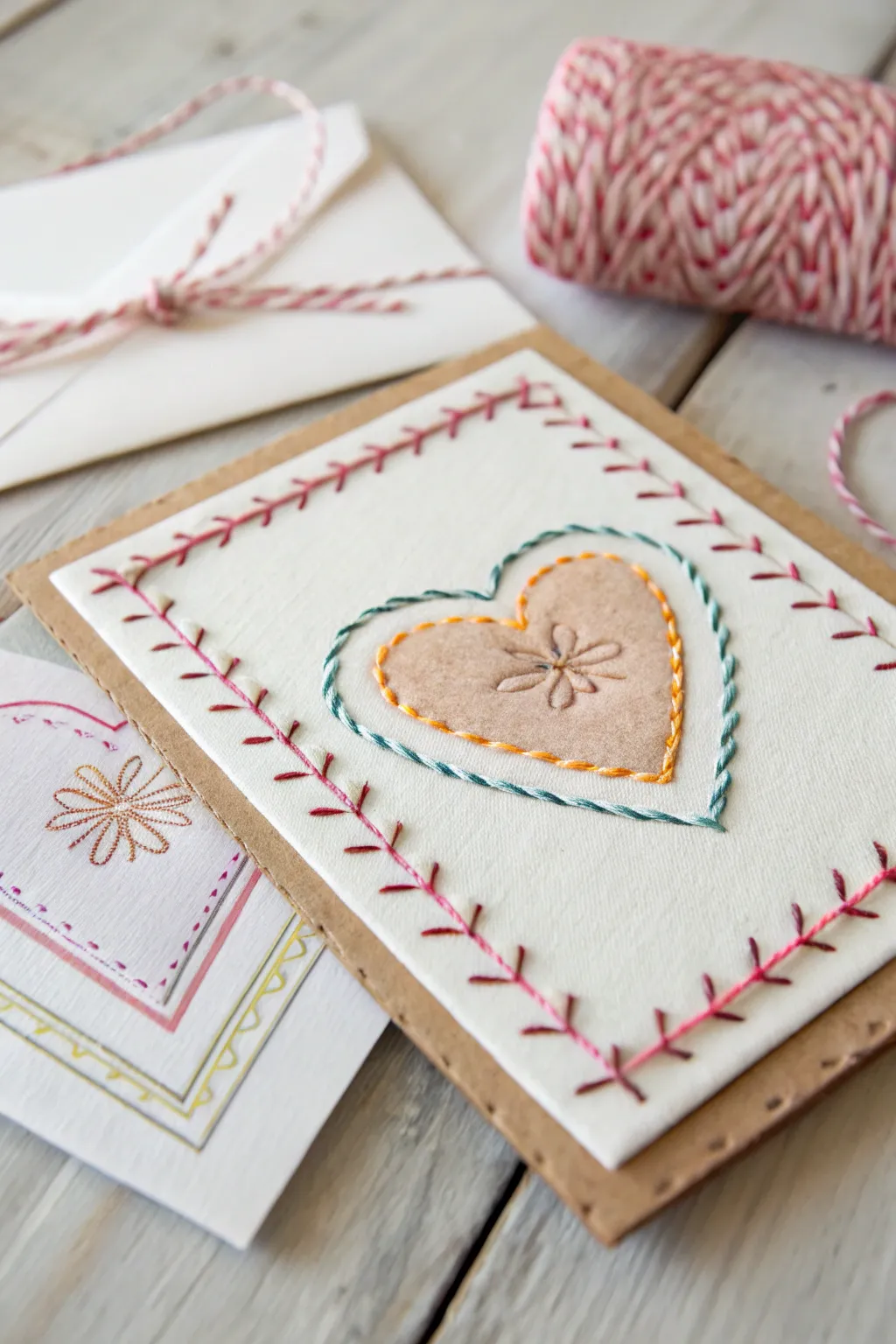 Craft with love: Elevate your Valentine's card with charming stitched edges for a personal touch.